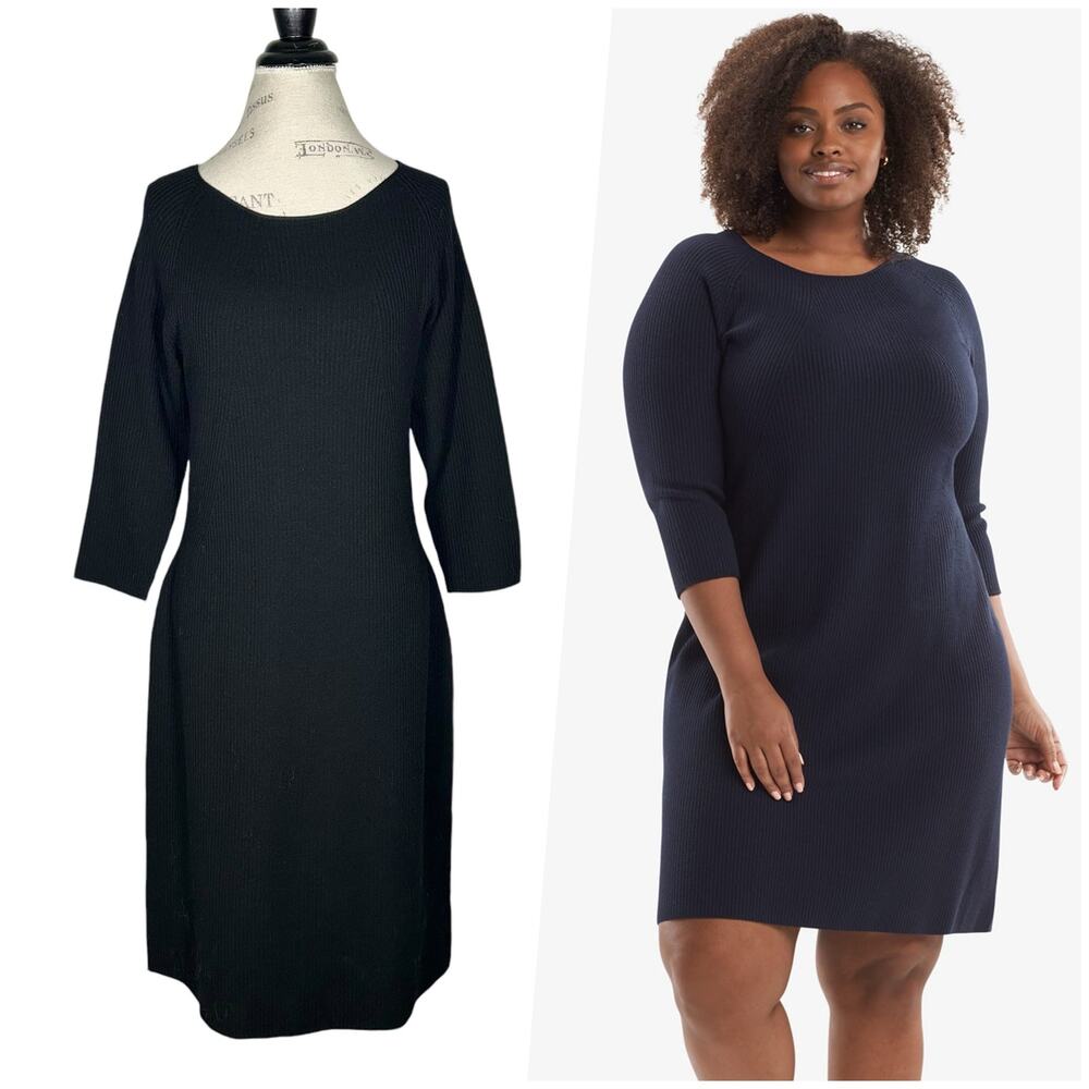 MM. LaFleur | Women | The Nila Black Minimalist Noble Knit Sweater Dress | +1 1X